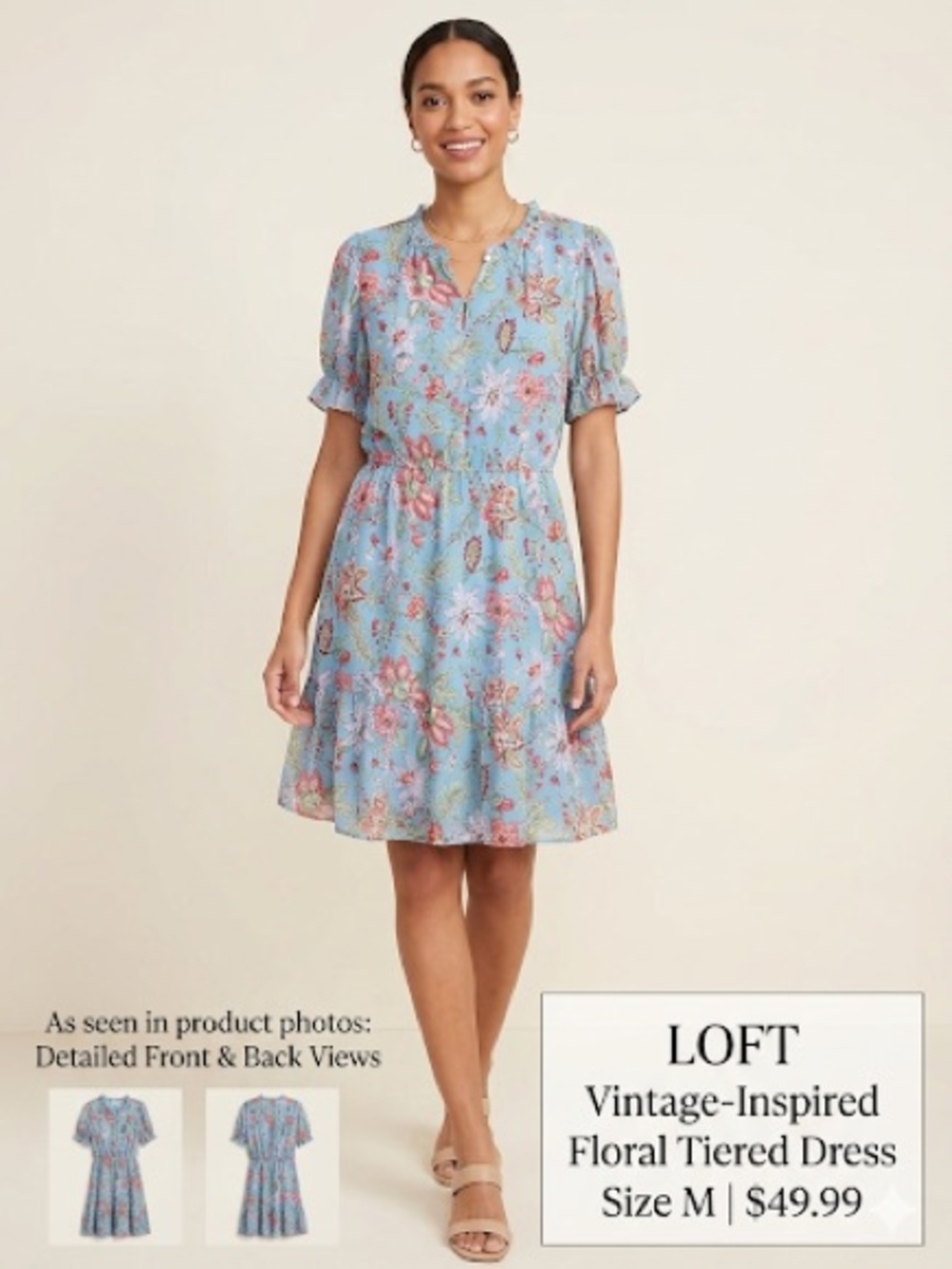 LOFT Blue Floral Tiered Mini Dress